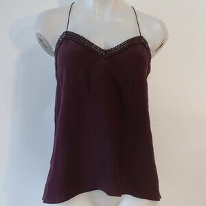 Womens Cami NYC Eggplant Pure Silk Strappy Racerback Sleeveless Tank Top XS